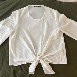 Boohoo Cream Tie-Front Blouse